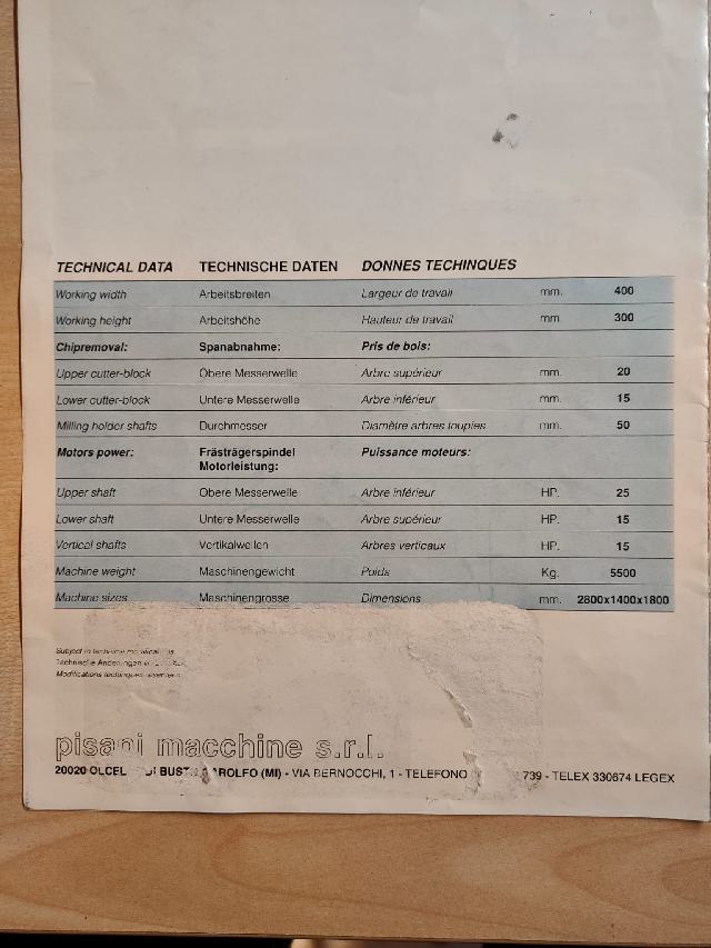 Planer & moulder  Pisano Ultra Olon 400